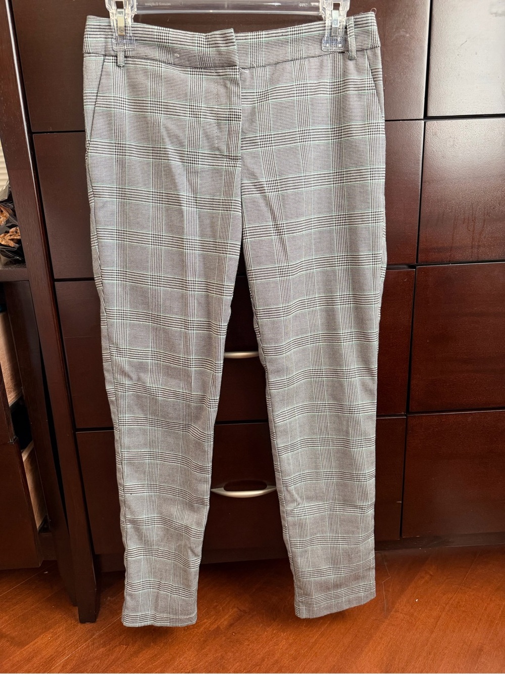 Aqua Gray Plaid Skinny Ankle Pants